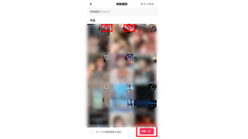 削除したい動画を選択し、右下の「削除」をタップする